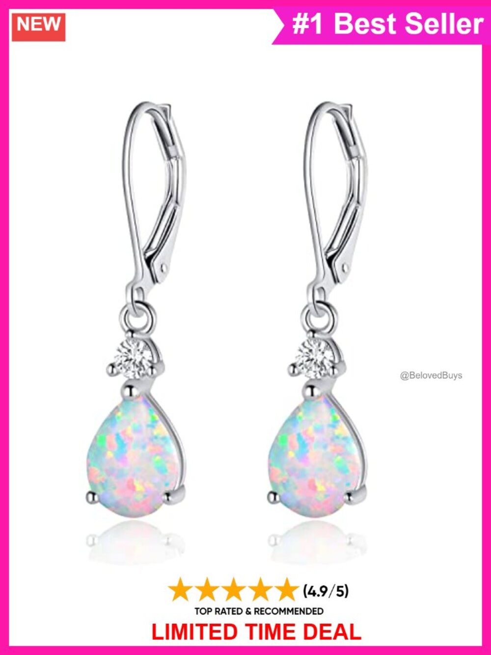 925 Sterling Silver Opal Teardrop Leverback Dangle Earrings Hypoallergenic